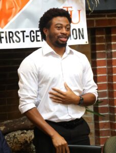 Tusculum student Stephen Brewer shares his story during the event.