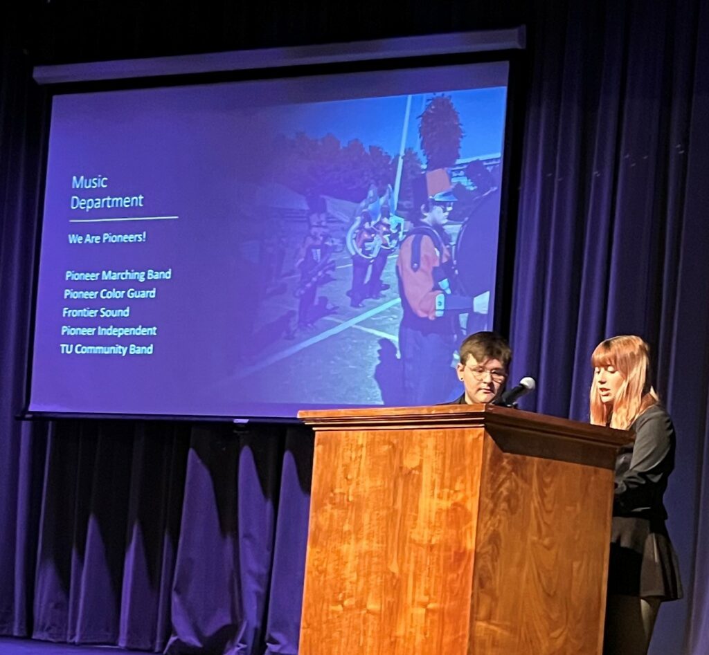 Student Hannah Morgan speaks.