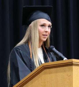 Grayson Patterson delivers her remarks as the undergraduate student speaker.
