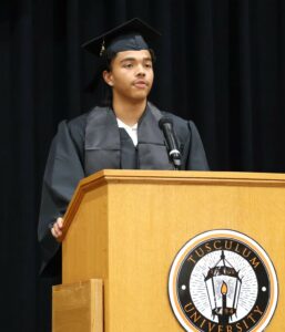 Bryce Jackson delivers the undergraduate student speech.