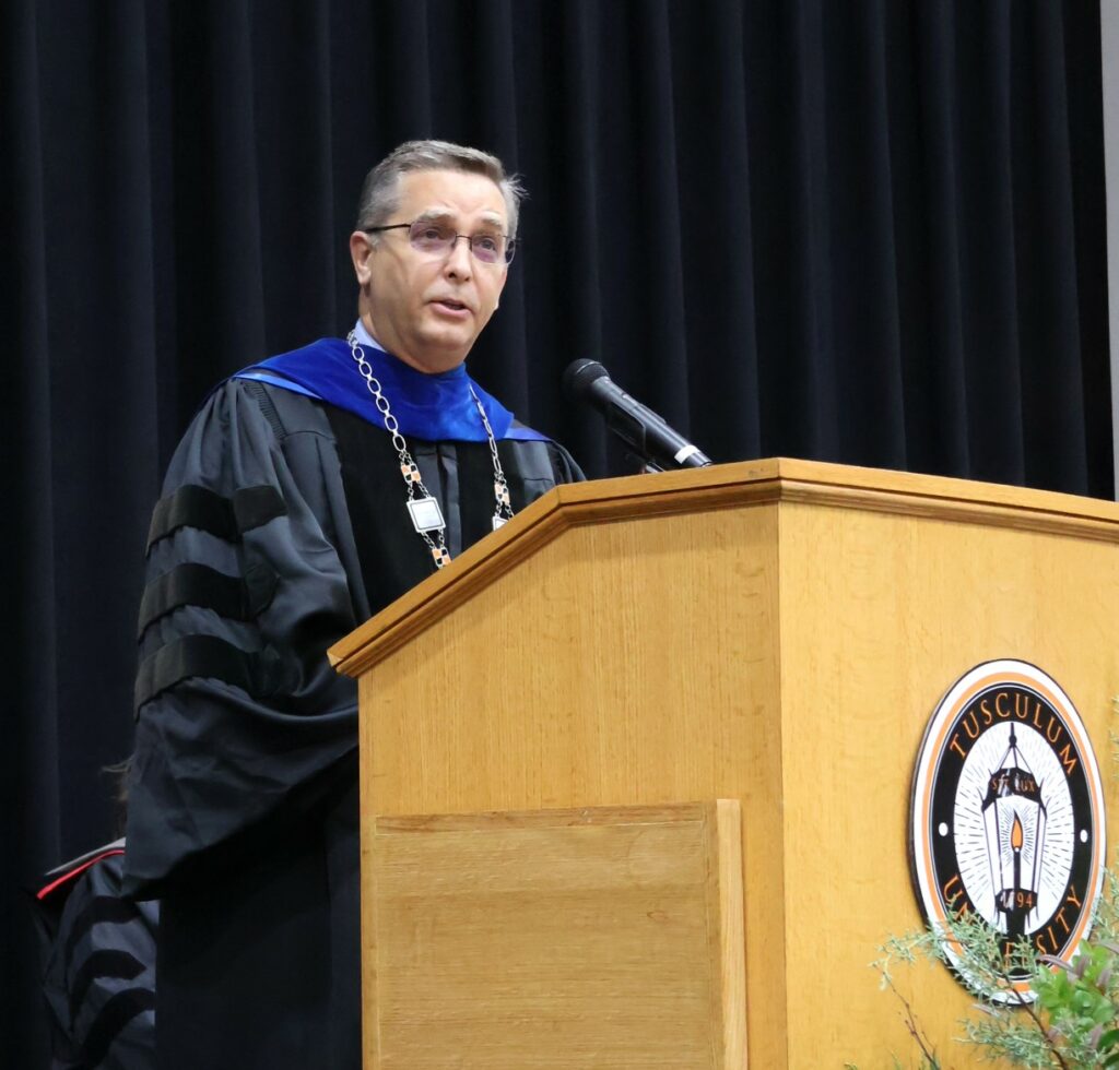 Dr. Scott Hummel speaks at the 12-9-23 graduation ceremony.