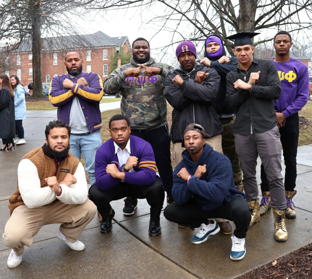 Members of Omega Psi Phi fraternity pose after the 12-9-23 graduation ceremony.