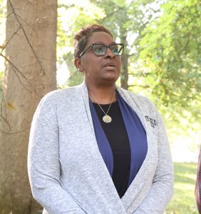 Kim Jones provides a spiritual message during the event.