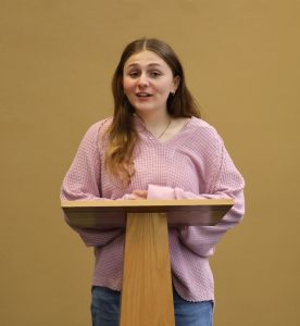 Danielle Dugger discusses her story at the Pastors’ Prayer Breakfast.