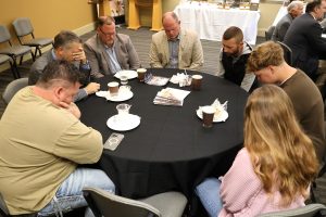 Tusculum leaders, ministers and students pray during the Pastors’ Prayer Breakfast.