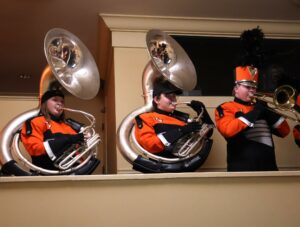 Tusculum band members play during the premiere.