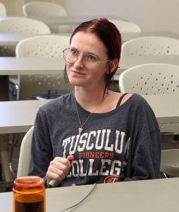 Lily Burgner prepares to answer a question during the Tusculum Earlybird.