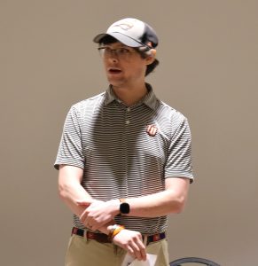 Josh Renner promotes Tusculum in remarks to the audience