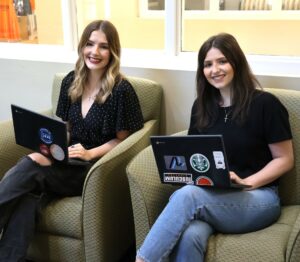 Allison Silvers, left, and Madison Silvers study in the Scott M. Niswonger Commons.